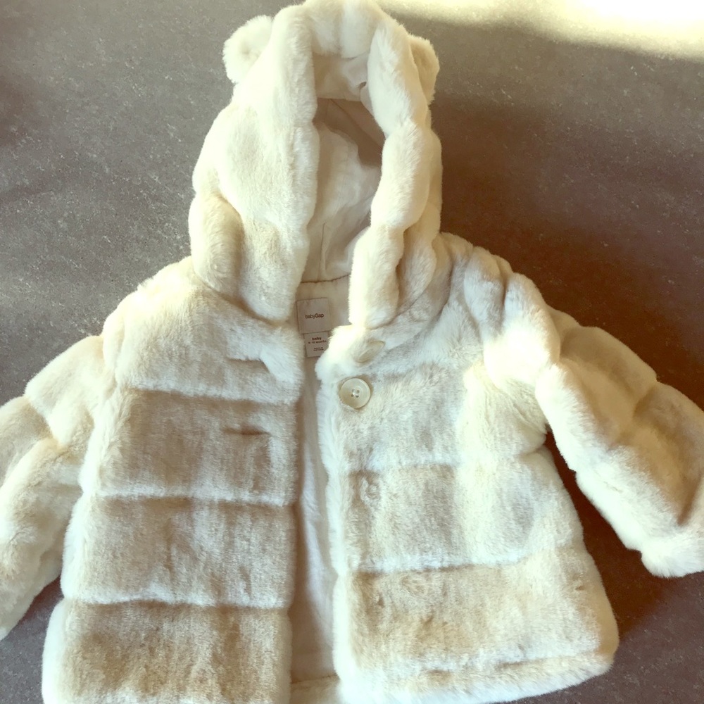 White faux fur baby coat
